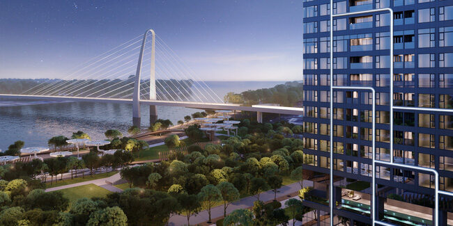 The central tower of the Grand Marina project, Saigon with a panoramic view